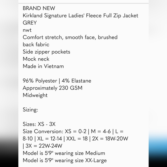 Kirkland Signature ladies full zip fleece jacket NWT - Picture 6 of 6